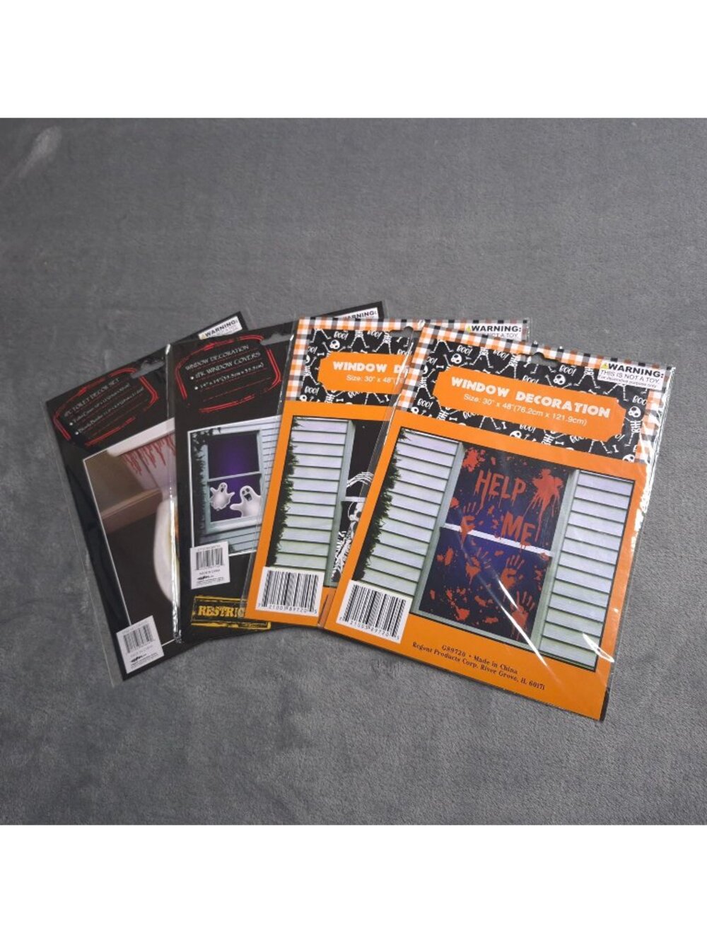 Halloween Window & Toilet Decoration Set 4 Window Covers 1 Toilet Cover